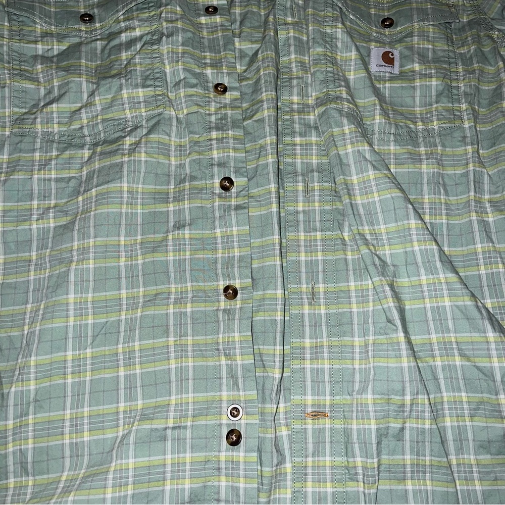 Carhartt Rugged Flex Olive Plaid Short Sleeve Button-Up Shirt - Picture 9 of 11